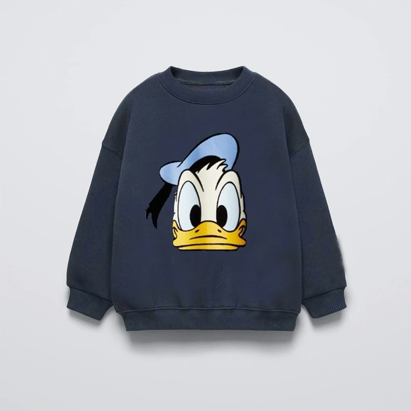 Tops informales para niños y niñas, sudaderas con capucha de Pato Donald, ropa para niños de Disney, jerséis holgados simples que combinan con todo, manga larga estampada