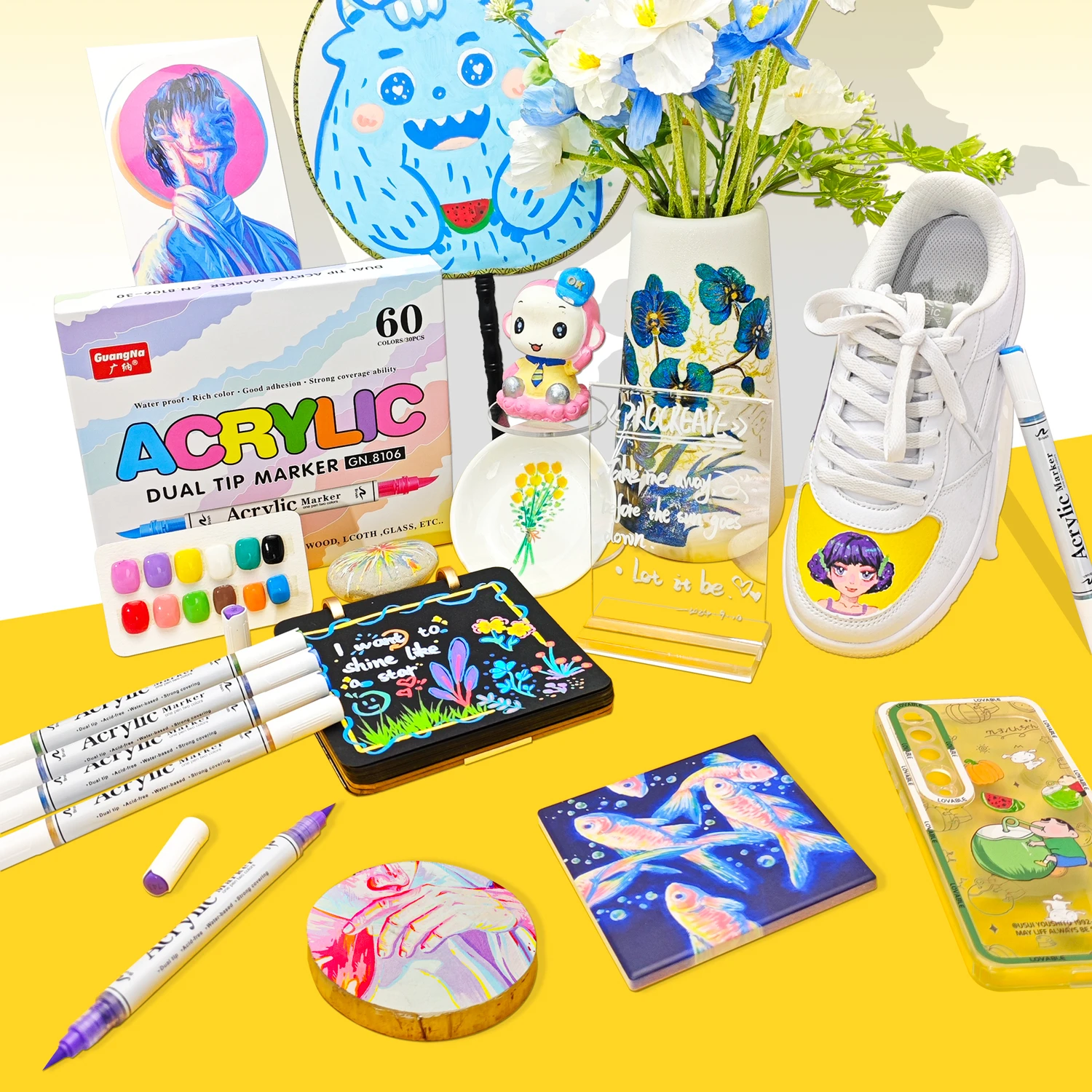 Marqueurs acryliques à double pointe, stylo de peinture, marqueurs d'art pour documents touristiques, pointe pour touristes, peinture rupestre, pierre et céramique, 60 couleurs, 120/168 couleurs - imagen 5
