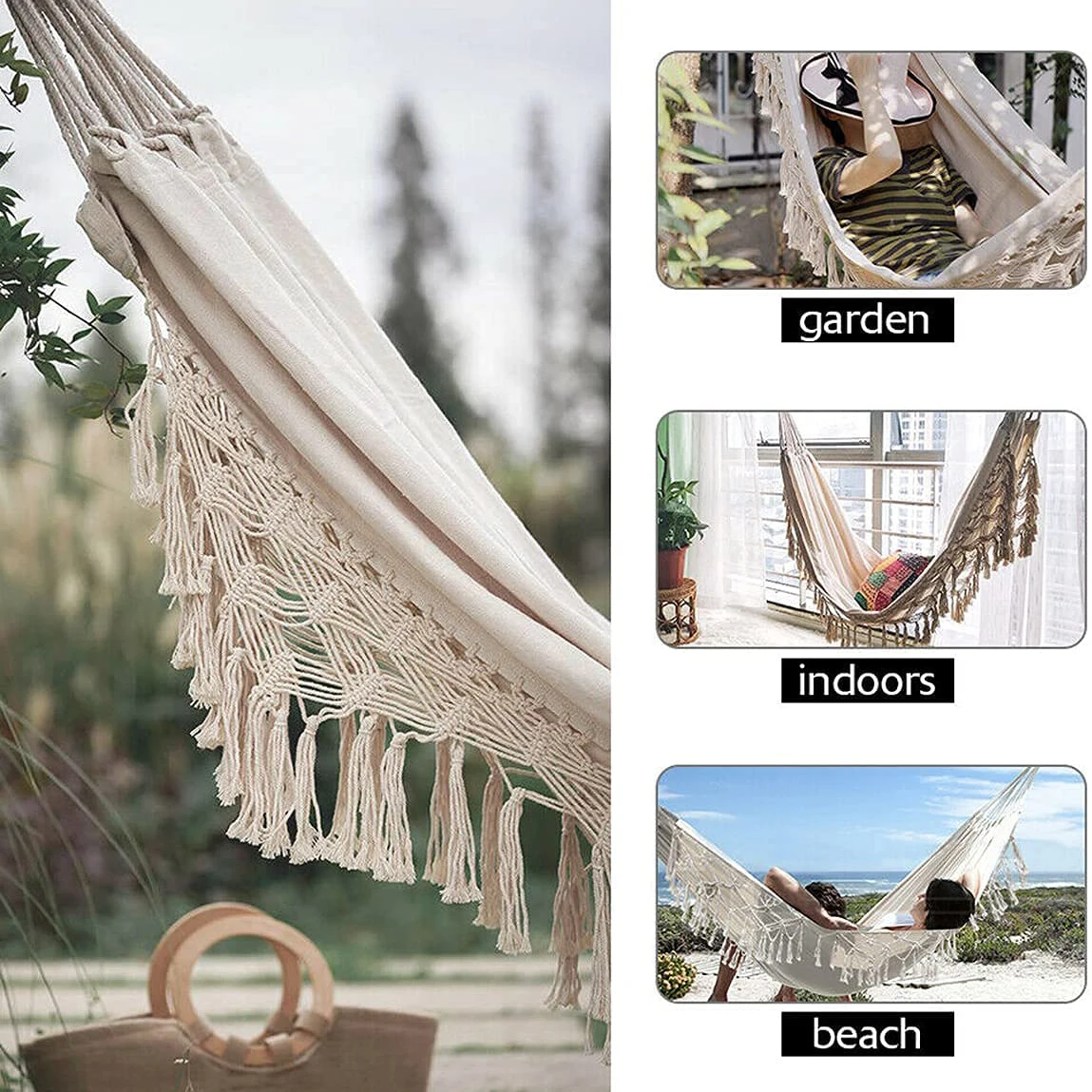 Hamaca bebé de algodón orgánico con flecos de macramé - imagen 5