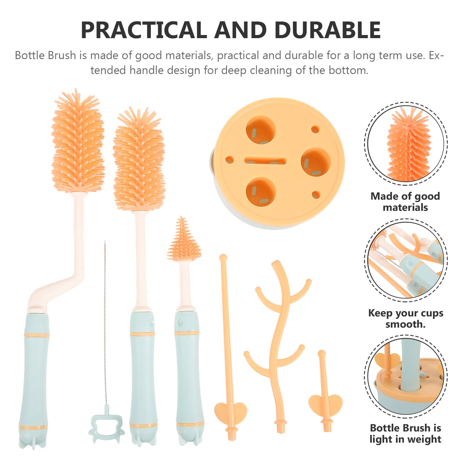 Juego de cepillos para biberones, herramientas de limpieza de botellas de leche infantil, diseño de soporte, limpiador de botellas portátil con mango largo para biberones, pajita, 1 Juego - imagen 2