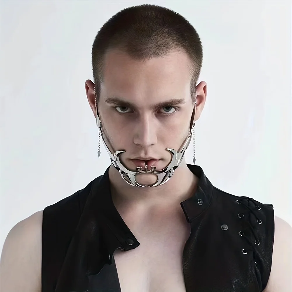 Máscara de metal con diseño de nicho, sensación mecánica, forma especial, decoración facial ajustable, accesorios para las orejas, máscara para juegos de rol - imagen 2