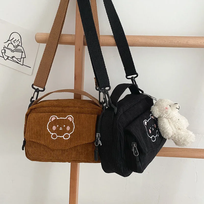 Bolso de un solo hombro para niñas, bandolera bordada en 4 colores, bonito, oso de dibujos animados, novedad de 2024 - imagen 2