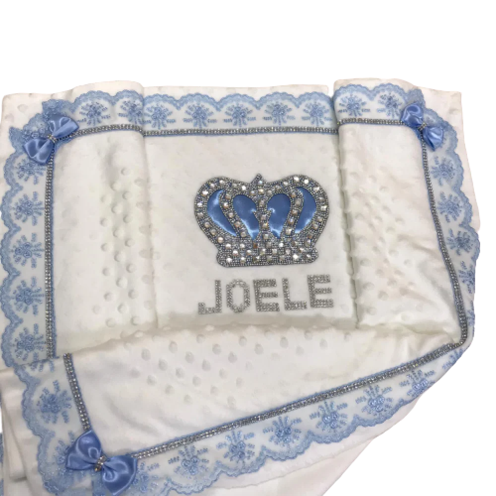 Joyería corona encaje azul nombre personalizado Swaddle monograma nombre cómodo tejido bebés mantas recién nacido manta para bebé