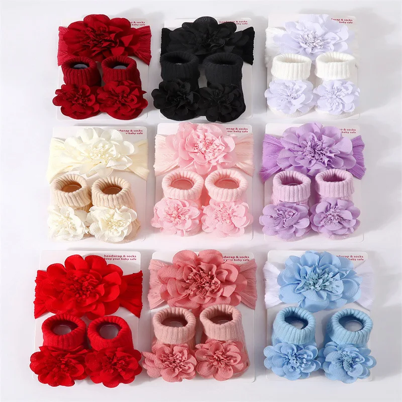 Diademas florales y calcetines antideslizantes para bebé - imagen 2