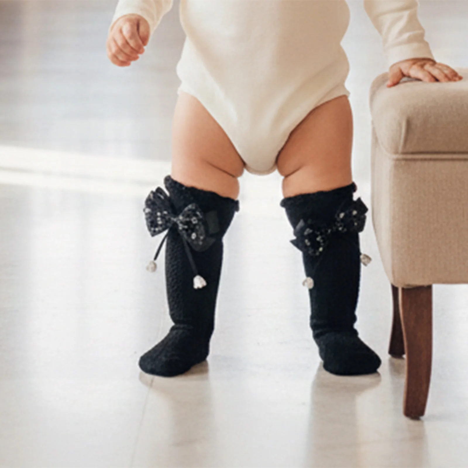 Calcetines hasta la rodilla para bebé niña – Suave algodón con lazo - imagen 5