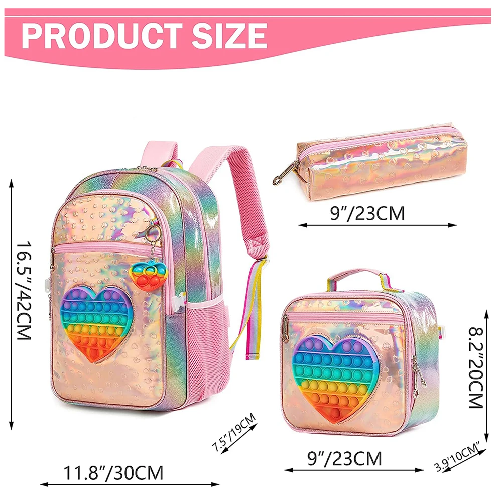 Mochilas escolares para niñas – Set con lonchera y estuche - imagen 4
