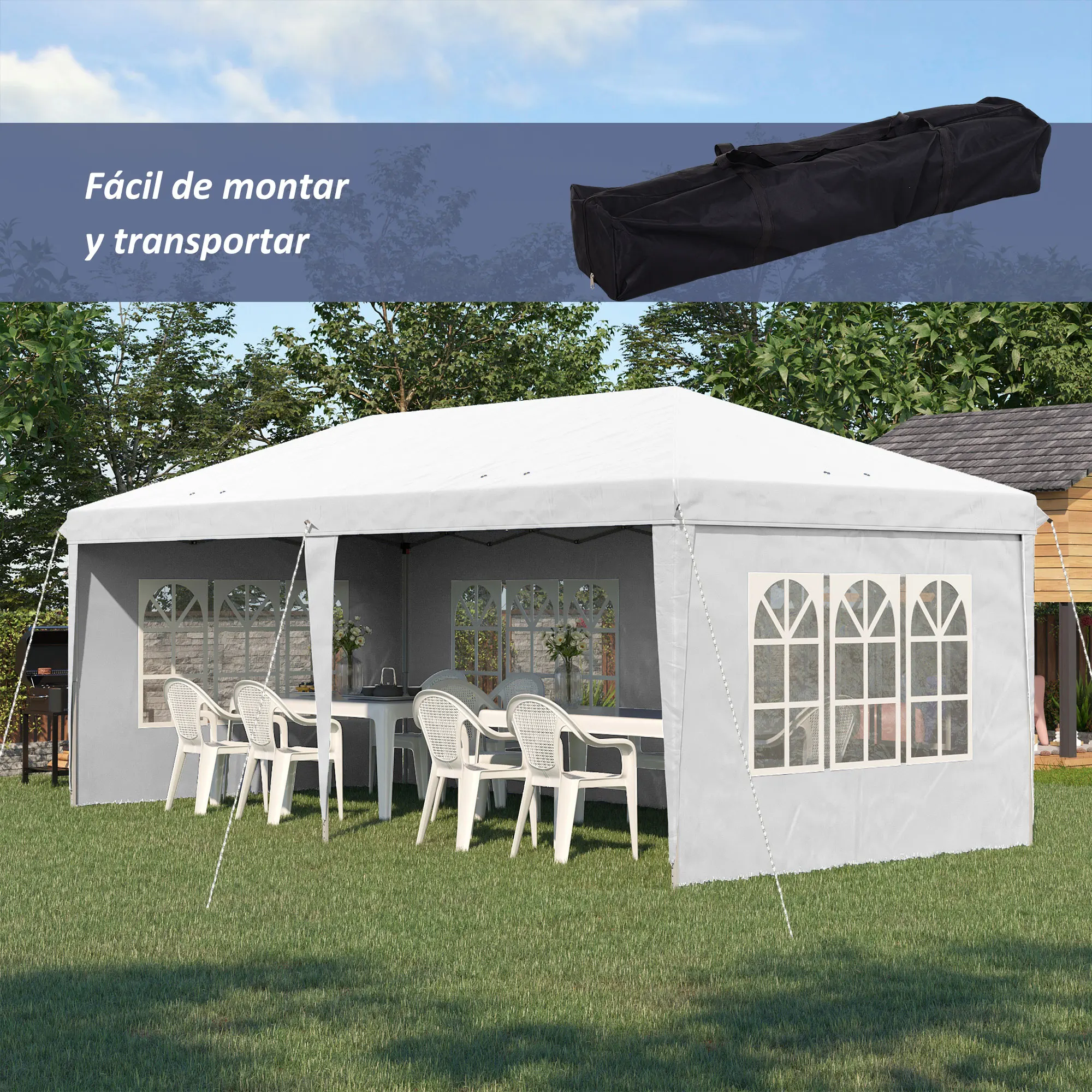 Outsunny Carpa Plegable 6x3 m con 4 Laterales Desmontables Cenador de Jardín con 4 Ventanas Visibles y Bolsa de Transporte para Patio Terraza - imagen 4