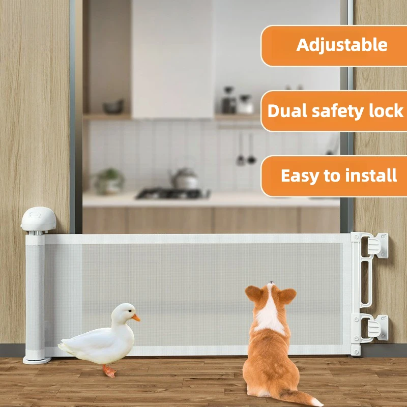 Puerta retráctil para mascotas de 45 cm de alto: valla de seguridad sin perforación con diseño anti-digging, recinto de barrera para perros de fácil instalación