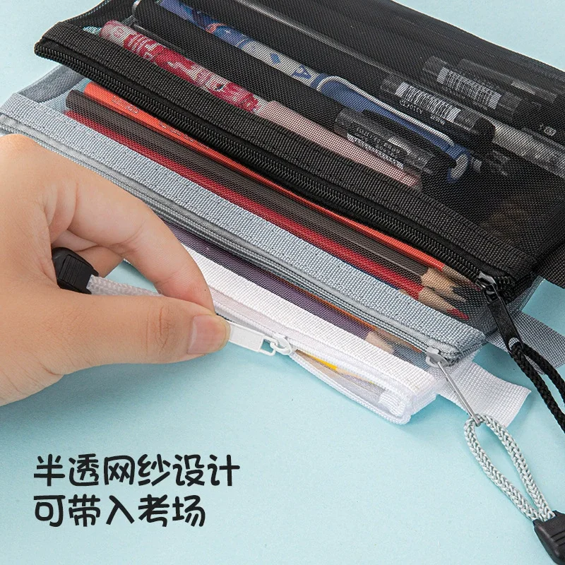 Estuche para lápices con cremallera transparente de nailon, bolsa de papelería transparente con cremallera de Color sólido, estuche de viaje, bolsa de maquillaje para volver a la escuela - imagen 3