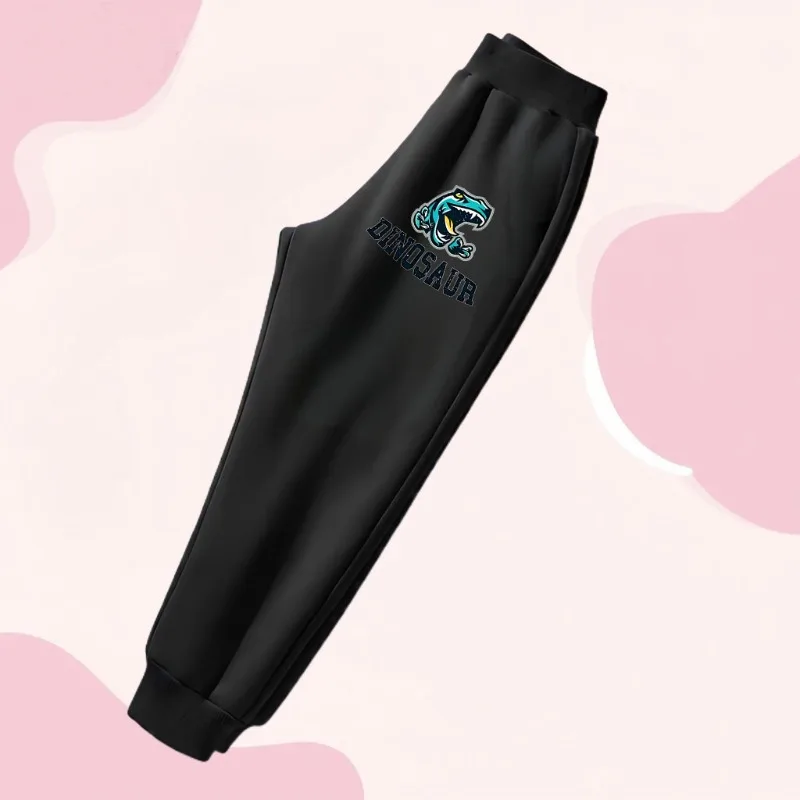 Pantalones deportivos con estampado de dinosaurio para niños, cómodos pantalones holgados con cintura elástica para niños, Pantalones rectos de cintura alta para primavera y otoño - imagen 3