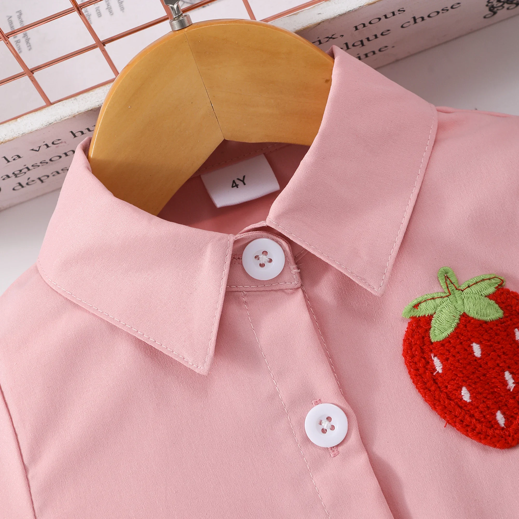 Vestido rosa de fresa para niña, conjunto de ropa de verano, manga corta, cuello tipo Polo de malla, bonito vestido informal para niño de 2 3 4 5 6 7 años - imagen 4