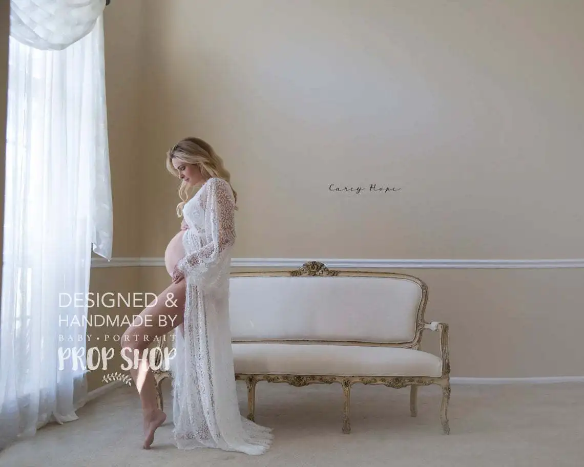 Vestido premamá de encaje blanco para sesión de fotos - imagen 5