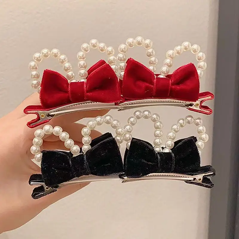 Horquillas de terciopelo para niñas – Lazo 3D con conejito - imagen 3
