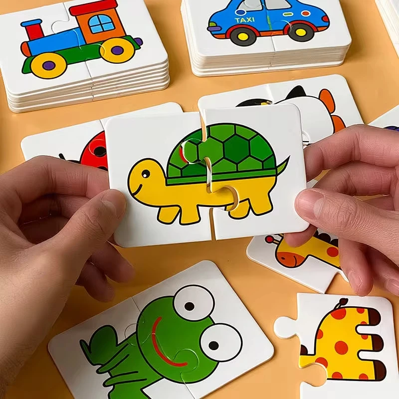 Juego de cartas de animales, rompecabezas para niños, juguetes cognitivos con patrón de dibujos animados, tarjetas de memoria de tráfico de frutas, juguete educativo para edades tempranas - imagen 3