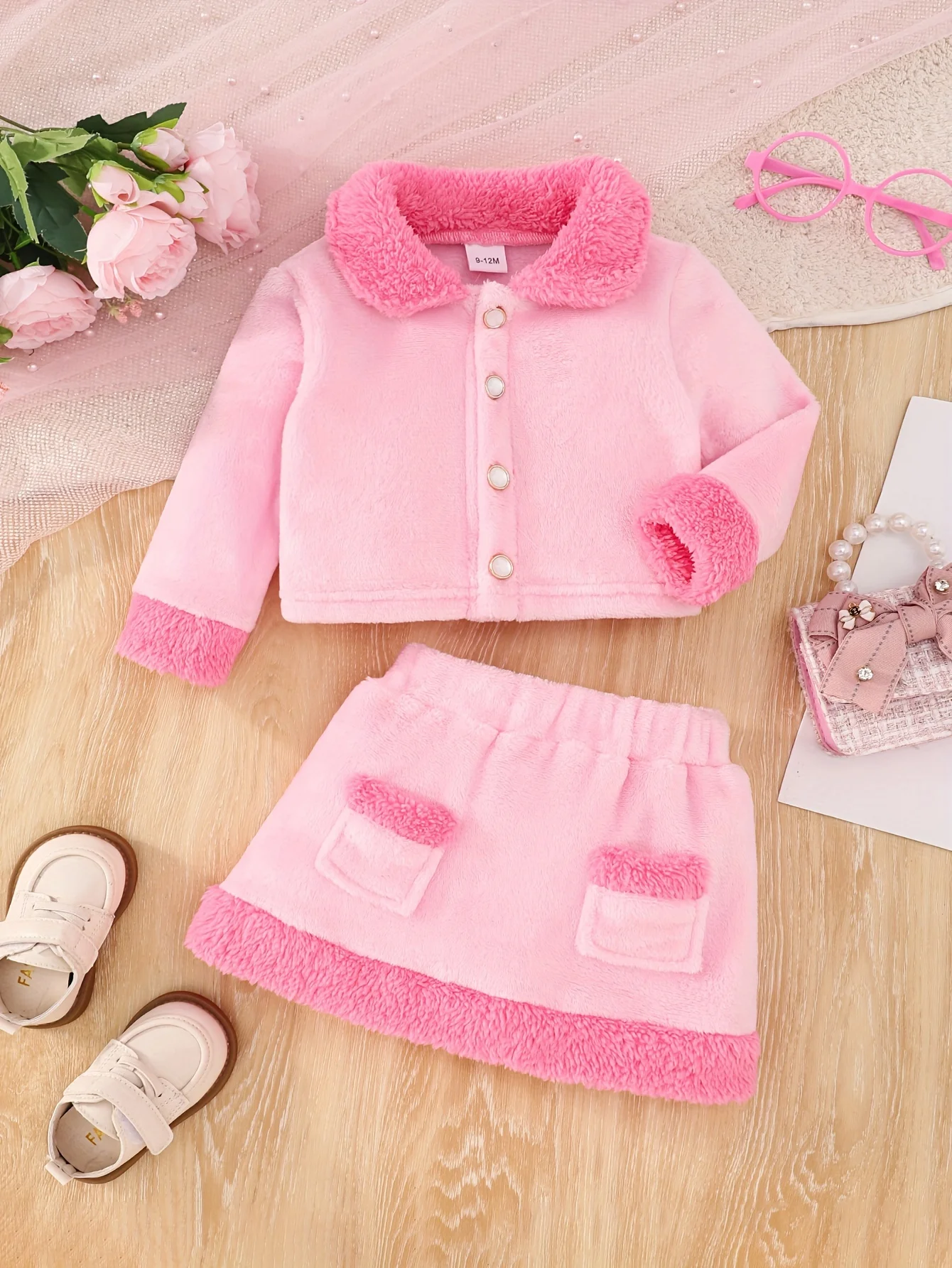Conjunto infantil rosa falda y top estilo japonés-coreano cómodo