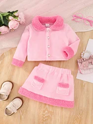 Conjunto infantil rosa falda y top estilo japonés-coreano cómodo