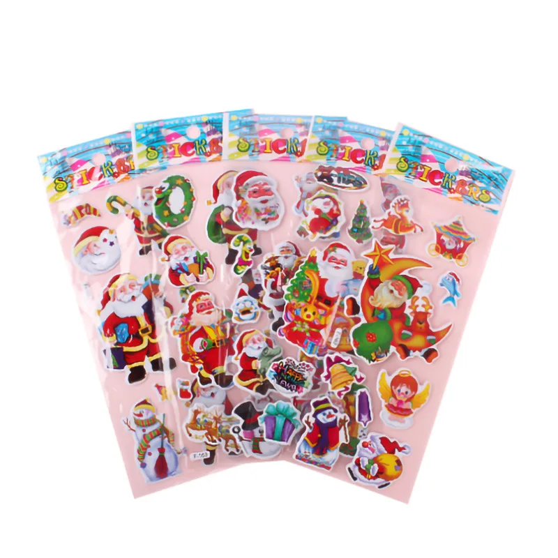 5 uds regalo de Navidad Feliz Navidad pegatina de burbujas 3D dibujos animados Santa Claus campana pegatinas hinchadas Año nuevo Navidad decoración adhesiva para chico - imagen 5