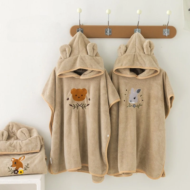 Albornoz con capucha de lana súper suave con dibujos para niño