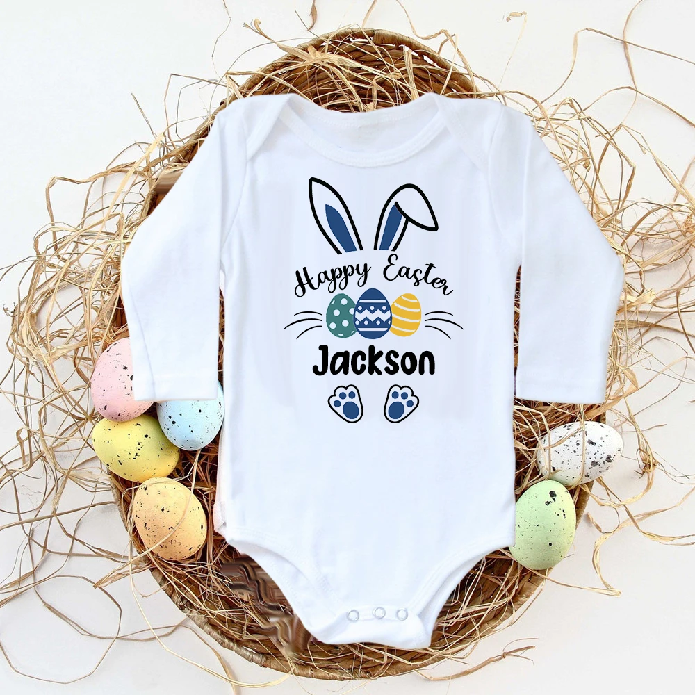 Body personalizado de Pascua para bebé, trajes infantiles con nombre personalizado, ropa para niño y niña, mono de fiesta, pelele bonito de conejito para recién nacido - imagen 3