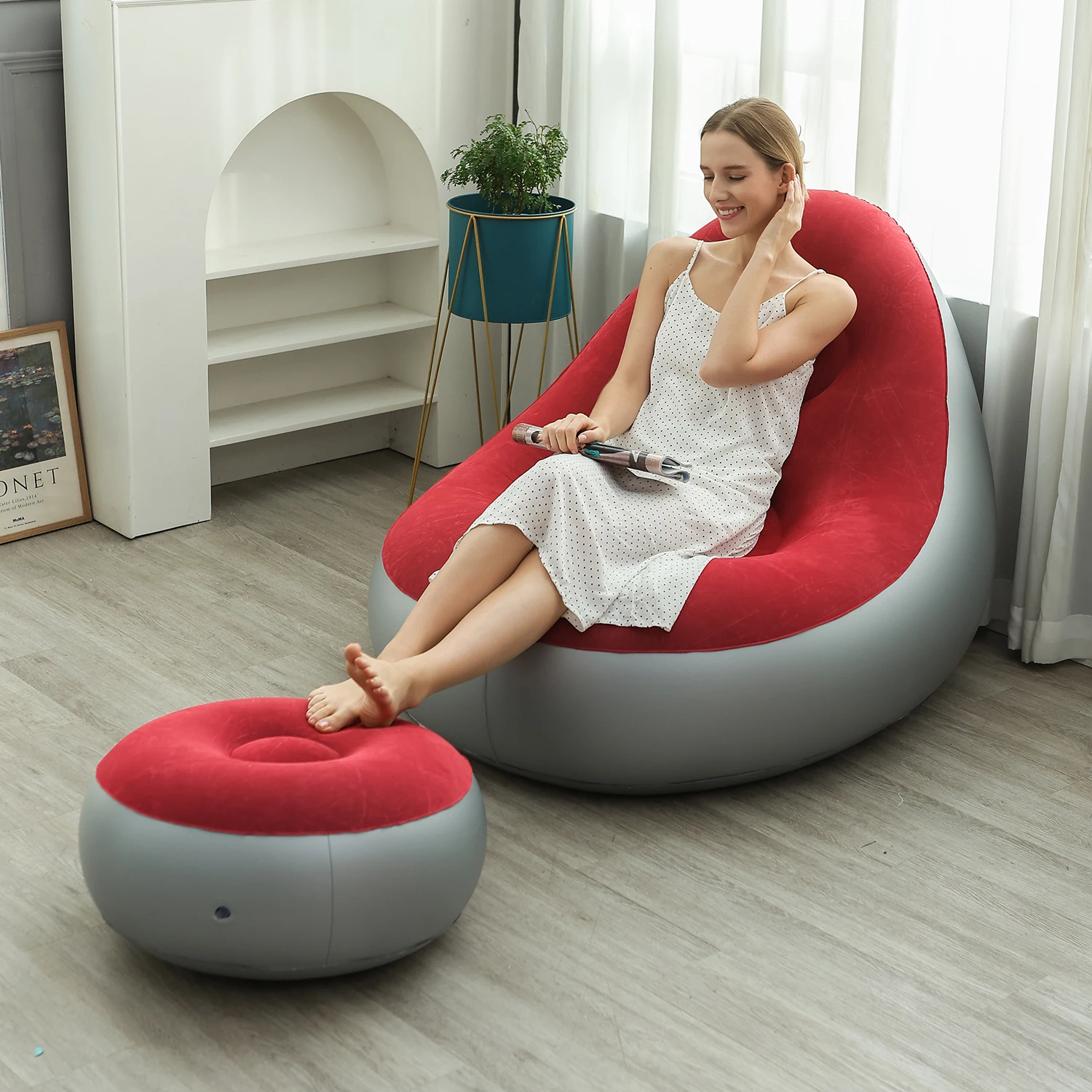 Sofá inflable infantil acolchado con taburete plegable y ligero - imagen 2