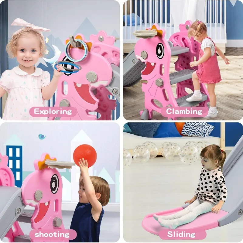 Tobogán infantil de dinosaurio con aro de baloncesto interior - imagen 5