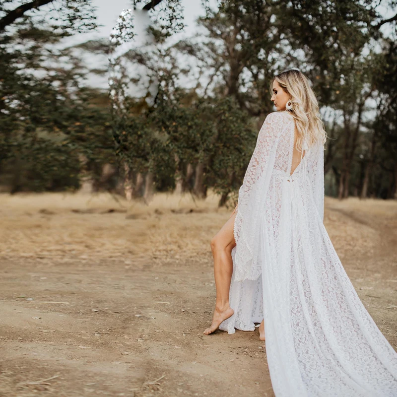 Vestido maternity bohemio para fotos – Encaje maxi escote V - imagen 4