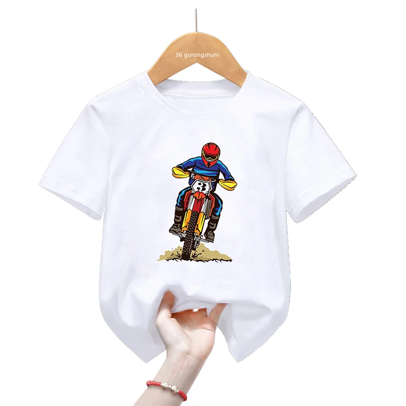 Camiseta con estampado de Motocross para niñas y niños, ropa divertida y fresca, moda de verano - imagen 3