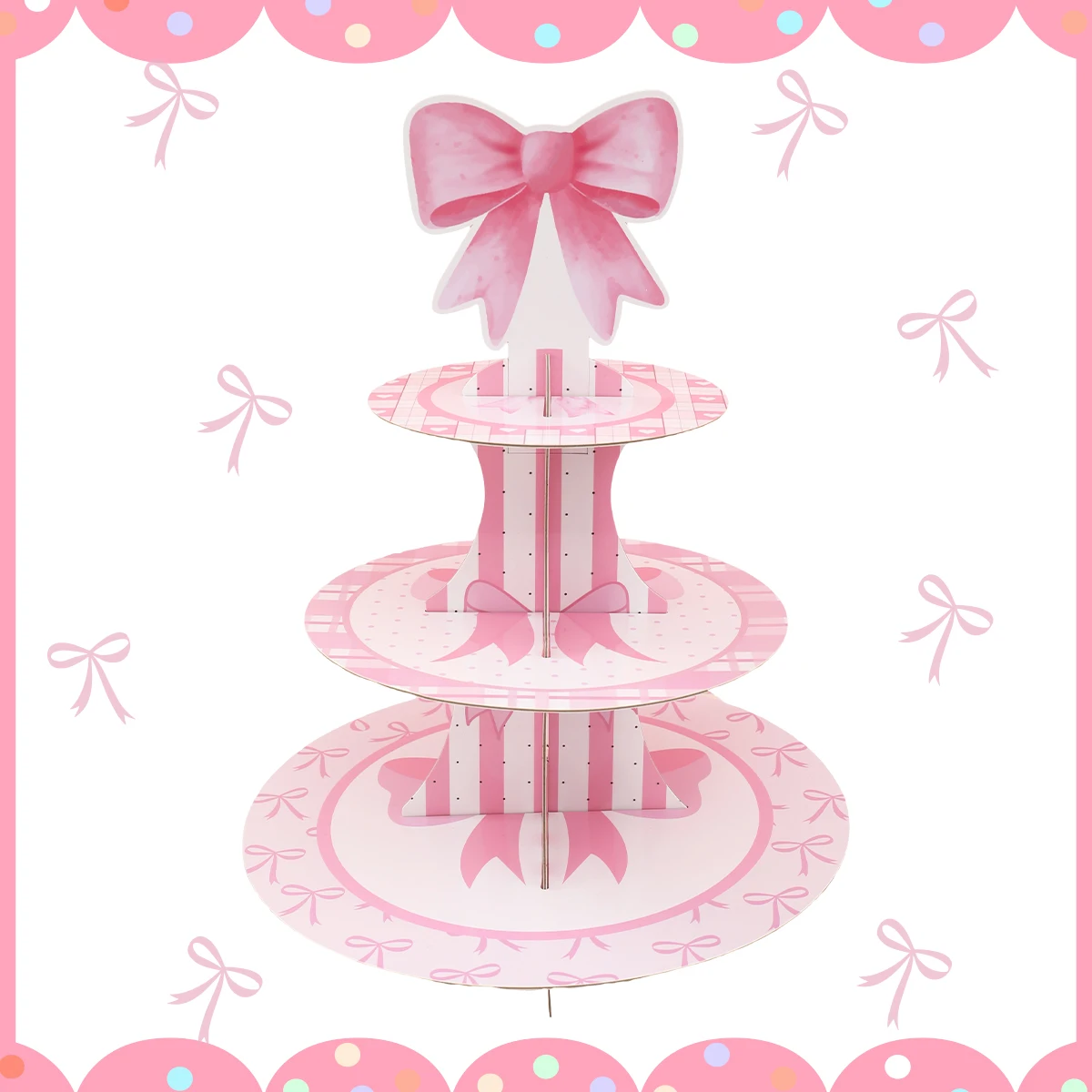 Soporte para pastel desechable con lazo rosa, decoración para fiesta de cumpleaños temática, niña para coqueta, suministros para fiesta nupcial, decoraciones para pasteles