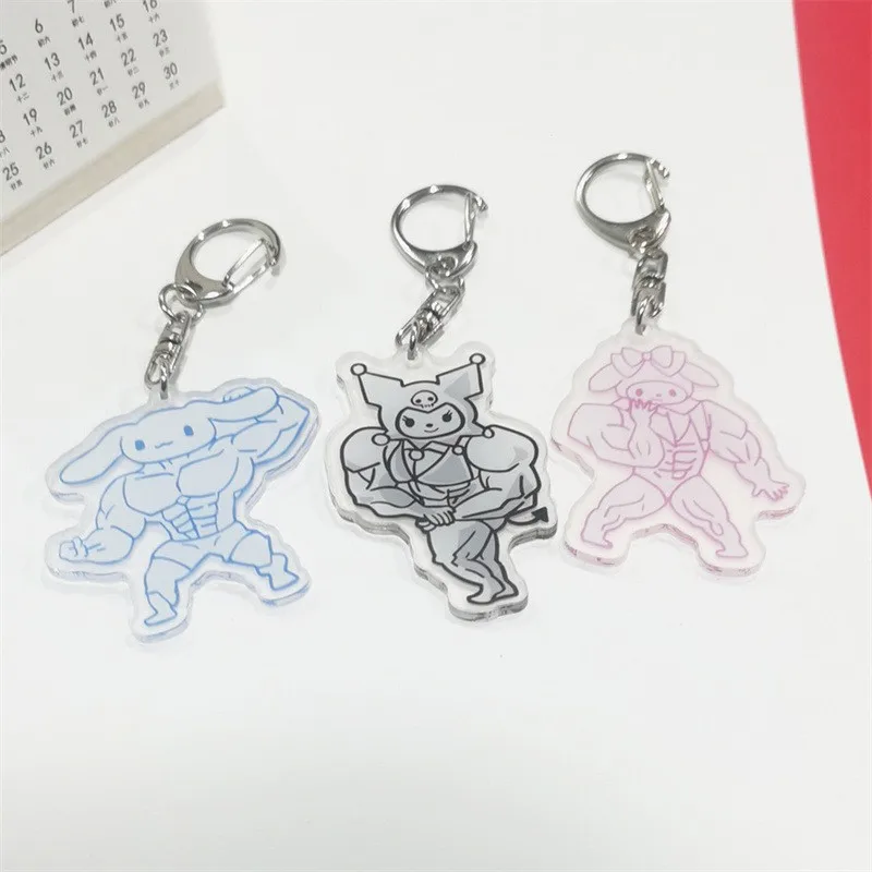 Divertido Sanrio Muscle Dark Wind llavero Kawaii Anime Hello Kitty llavero Fitness Hunk pareja melodía Kuromi bolsa llaveros colgante - imagen 2