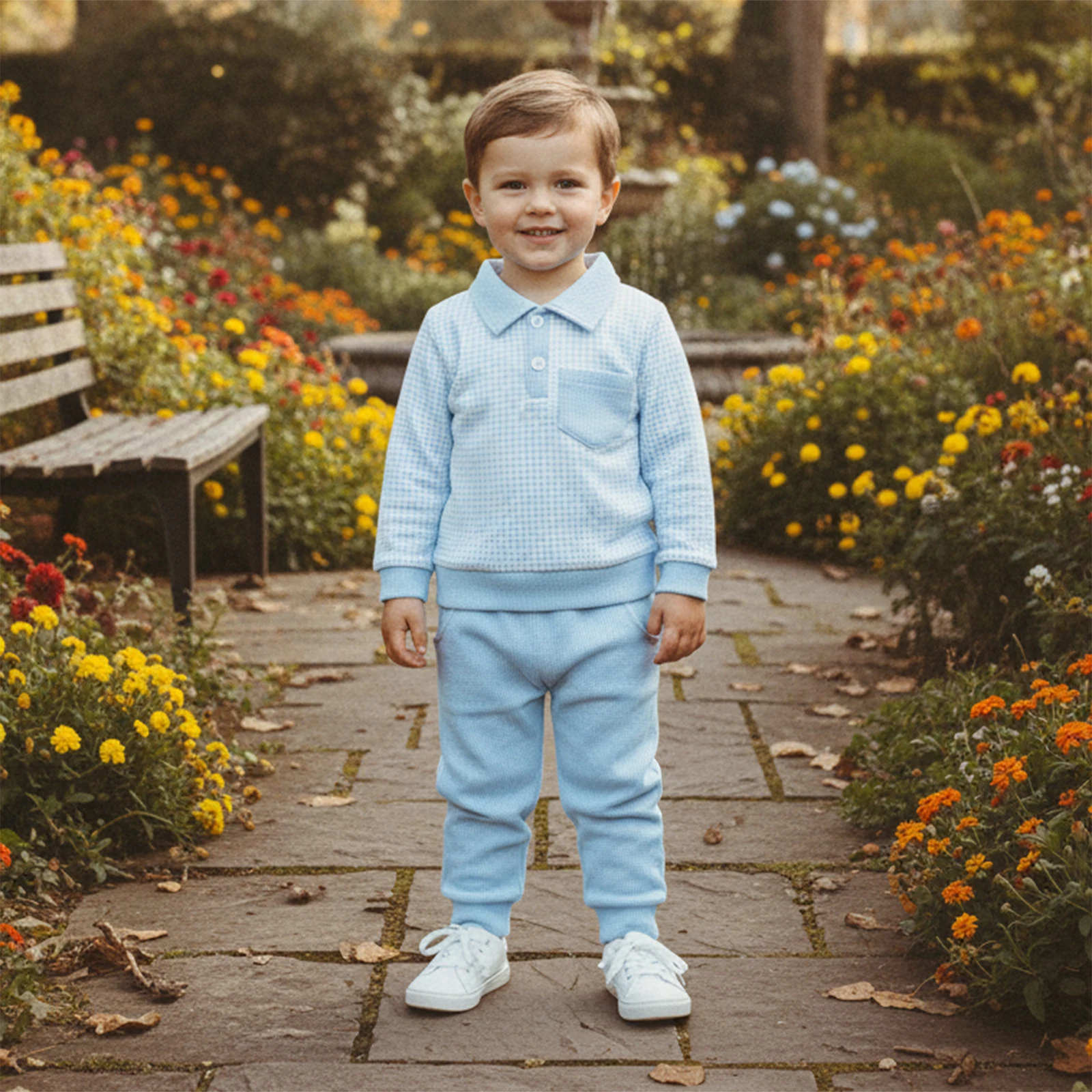 Suefunskry Conjunto de 2 piezas de otoño para bebé, sudadera con solapa a cuadros de manga larga y pantalones elásticos, conjunto de ropa cálida