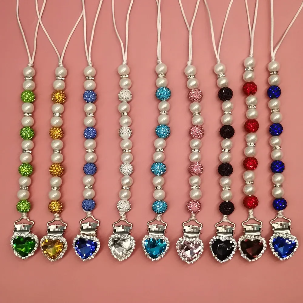 Cadena de Clip de chupete de lujo para bebé niño y niña, cadena de Clip de pezón de cristal de perla de estilo europeo Vintage, colgante de cadena, accesorios para pezones