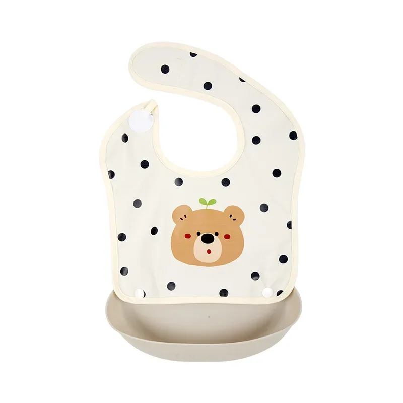 Babero de dibujos animados suave impermeable con bolsillo de arroz extraíble para bebé para comer niños y niñas babero de comida complementaria para bebé sin enjuague - imagen 2