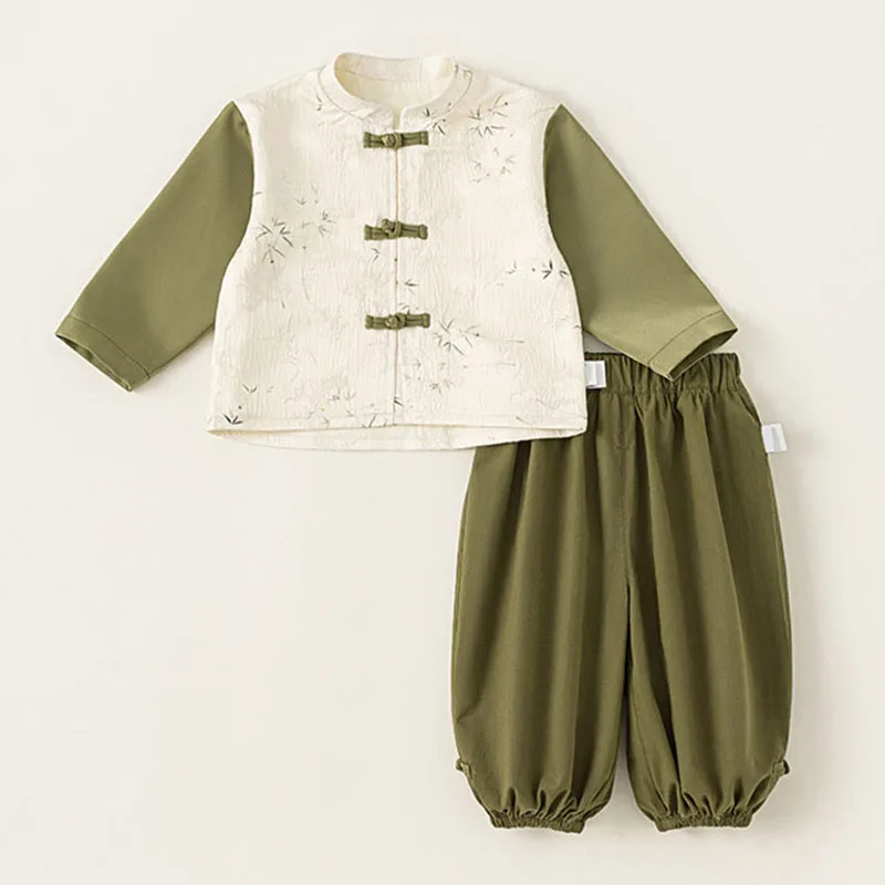 Conjuntos de 2 piezas de ropa para bebé, Tops de algodón de manga larga con estampado de moda de estilo chino y pantalones, ropa de Boutique para niño B183