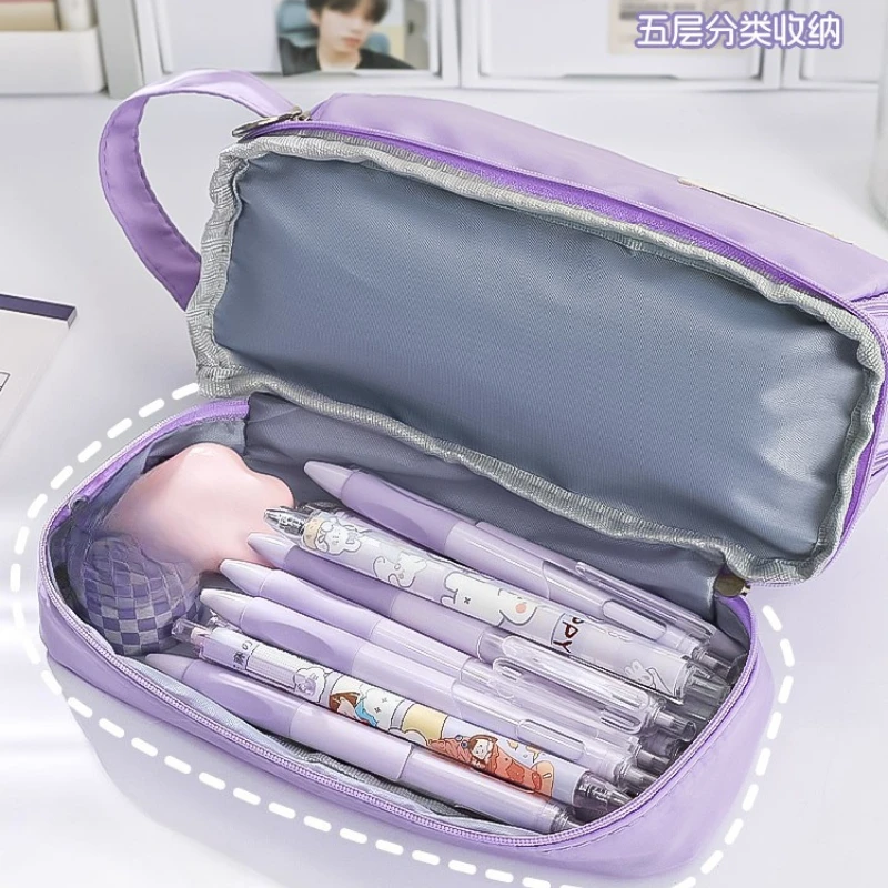 Bolsa de lápices para estudiantes de secundaria de gran capacidad, estuches de lápices de doble capa, bolsa de papelería multifuncional Simple