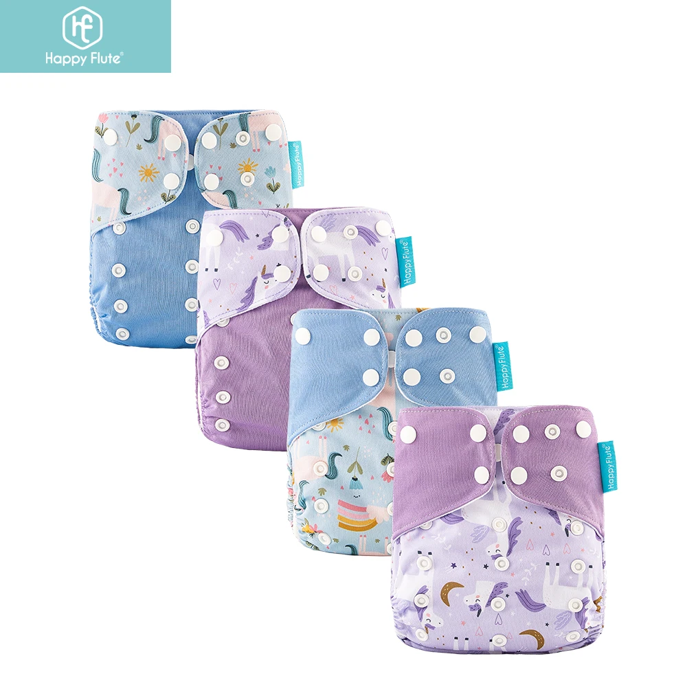 HappyFlute 4 unids/set 3-15kg pañal de bolsillo respetuoso con el medio ambiente lavable y reutilizable absorbente ajustable cubierta de pañal ecológico para bebé - imagen 4