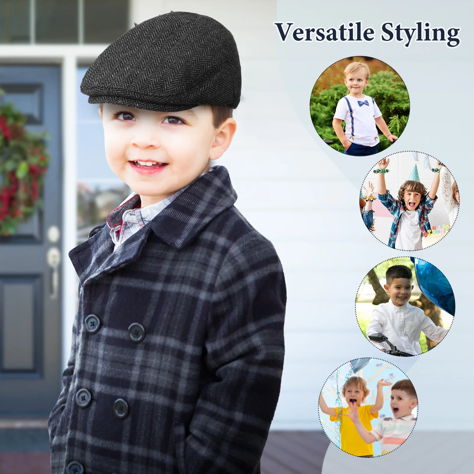 Boina para niños, gorra de vendedor de periódicos, sombrero plano en espiga, gorra de panadero para niños de estilo Vintage, accesorio de traje de invierno - imagen 2