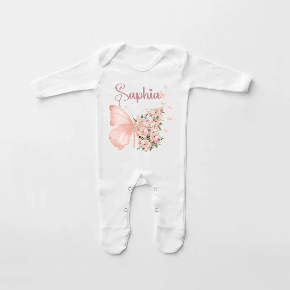 Pijama con babero para niña recién nacida – Estampado mariposa - imagen 2