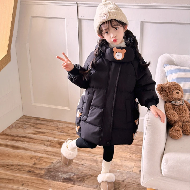 Chaqueta acolchada para niña con capucha de oso - imagen 4
