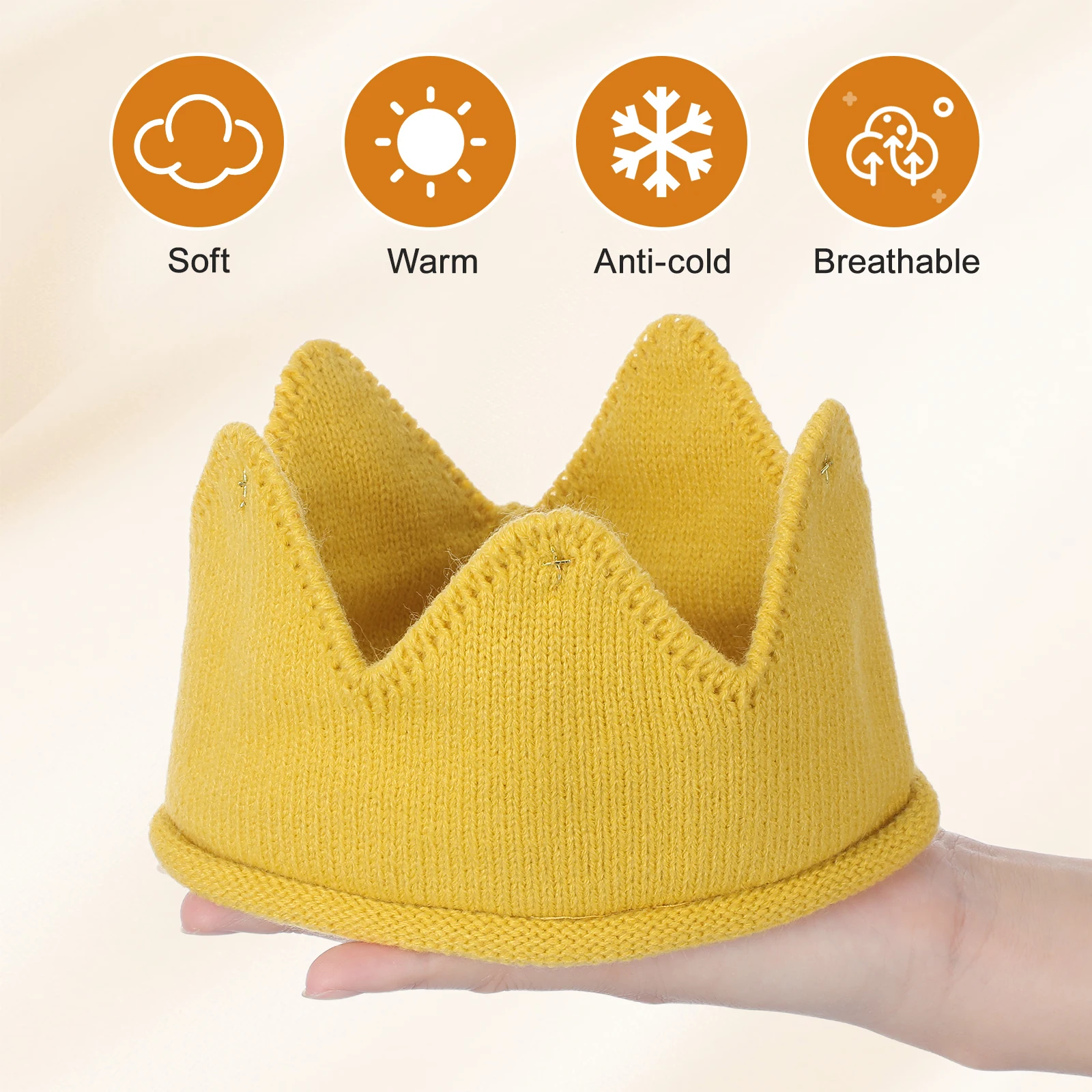 Knit For Stretchy Thick Warm Crown Hat Kids Toddler Winter Party Gift Crown Knitted Hat Baby Knit - imagen 5