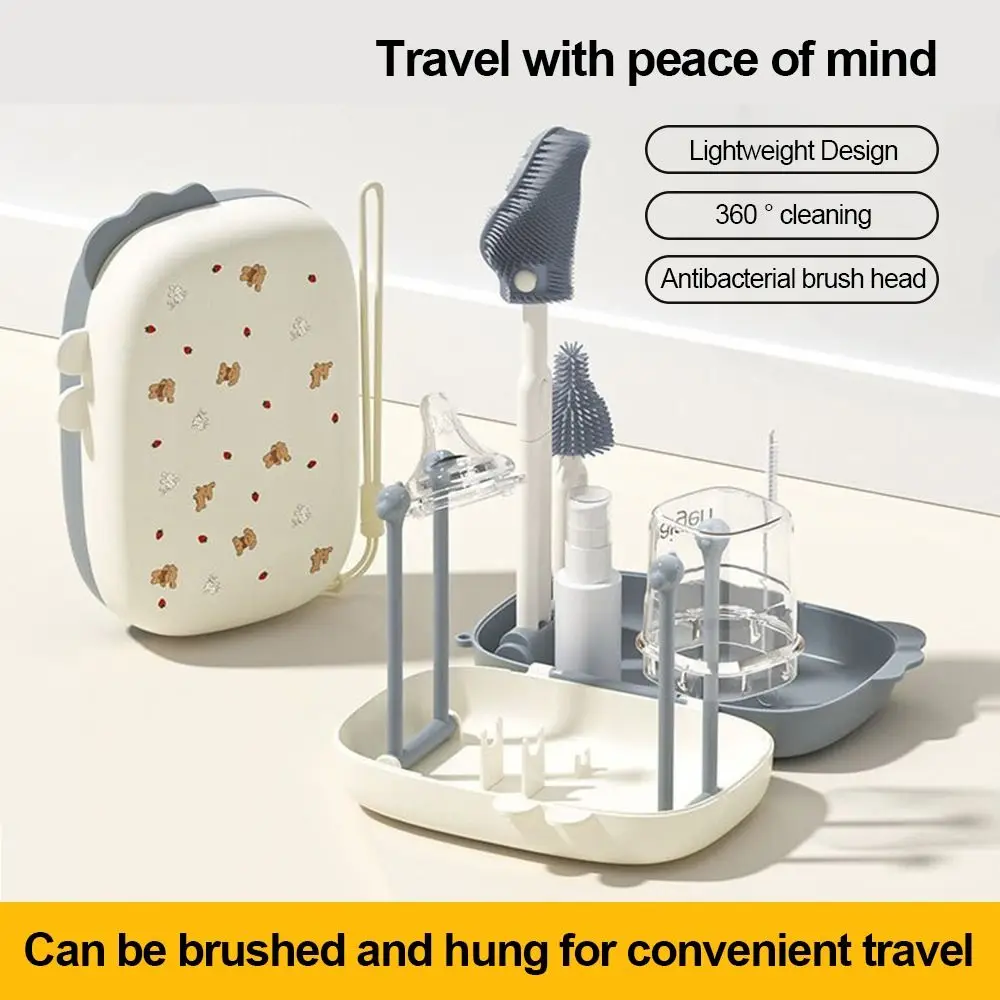 Juego de limpieza de biberones 6 en 1 con caja de almacenamiento, cepillo para biberones de viaje seguro, esponja de silicona, juego de cepillos multifuncionales para biberones - imagen 2