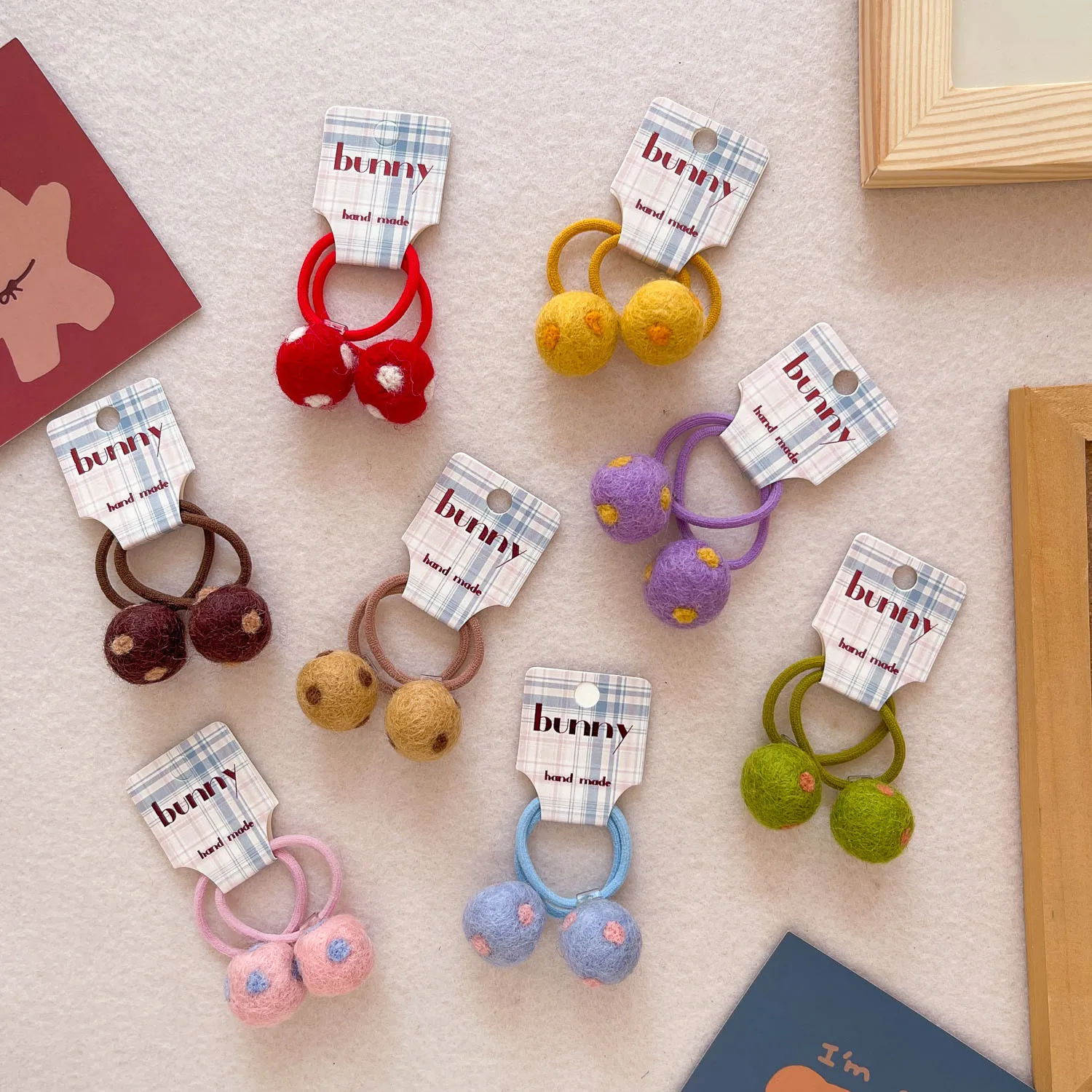 Diademas para bebé con bola colorida de fieltro de lana Simple de estilo coreano, bandas de goma bonitas Kawaii para niños, accesorios para el cabello para niñas pequeñas - imagen 3