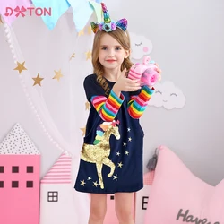 Dxton Vestido infantil de manga larga con unicornio y lentejuelas