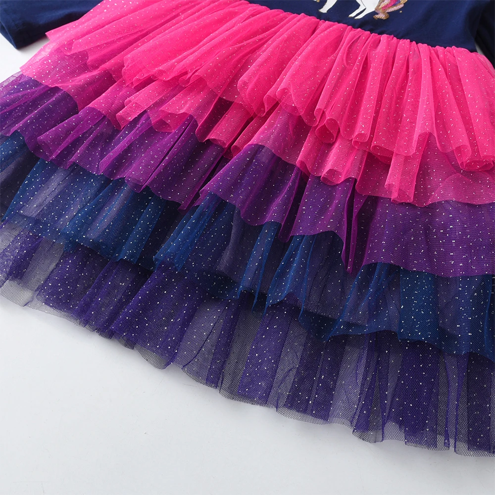 DXTON Vestido manga larga unicornio para niña con volantes - imagen 3