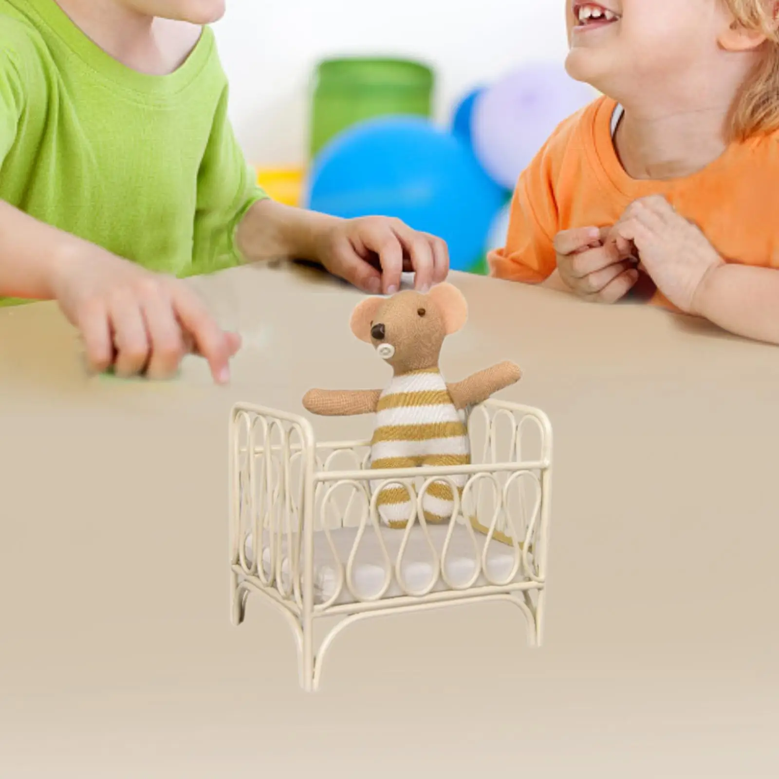 1/12 Dollhouse Bedside Crib Miniature Furniture Room Tiny Crib Small Mice Doll for Window Display Role Life Scene Layout