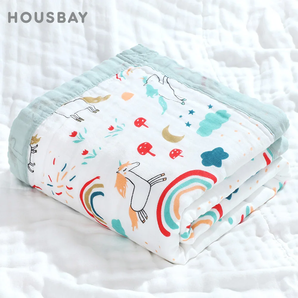 Mantas 100% de algodón para bebé, 6 capas de gasa, muselina transpirable de algodón, mantas suaves y absorbentes para recién nacido, Toalla de baño para bebé de dibujos animados - imagen 2