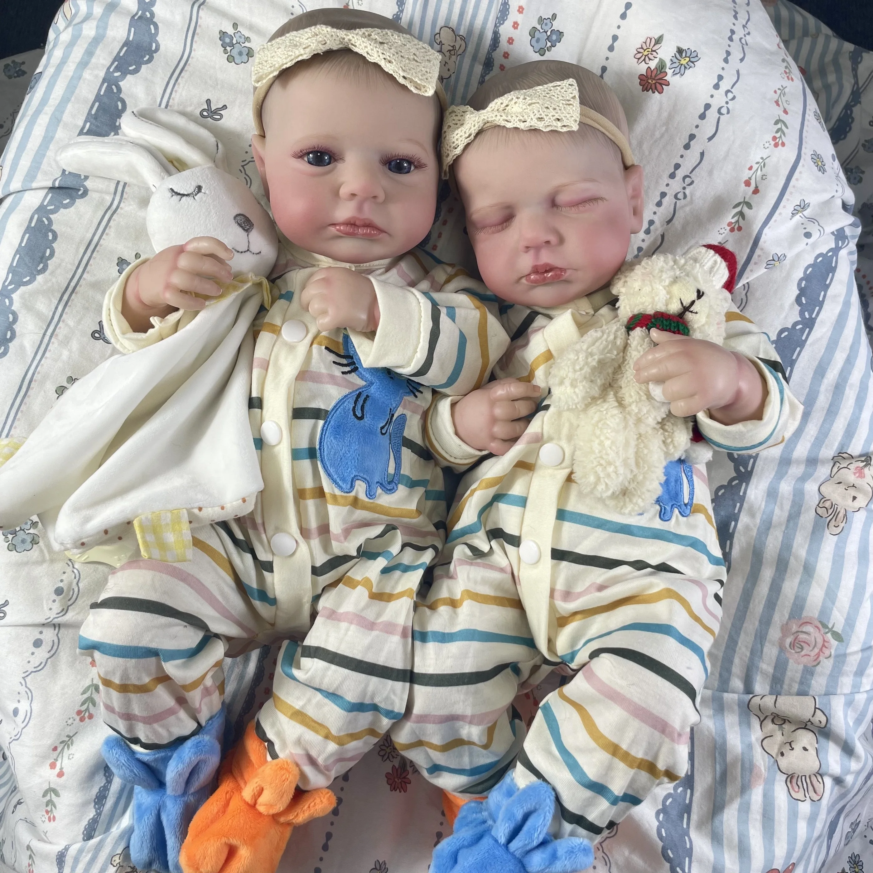 LouLou-Muñeca de bebé recién nacido de silicona, muñeca de vinilo realista, piel 3D, venas visibles, bebé recién nacido, niña gemelos, terminado, regalo de Navidad, 50CM