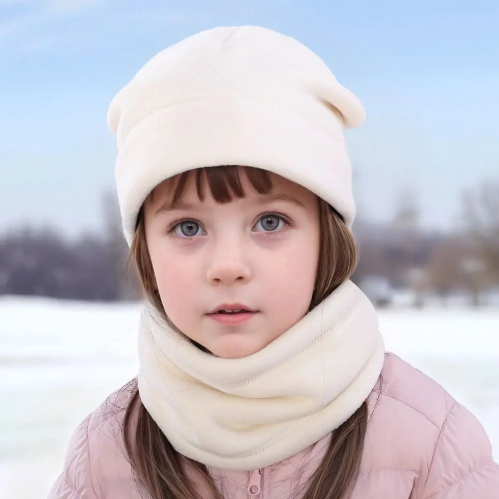 Material niños sombrero bufanda conjunto dibujos animados tela de algodón niñas cubierta para la cabeza diseño cálido gorros de Color sólido establece temporada de otoño - imagen 2