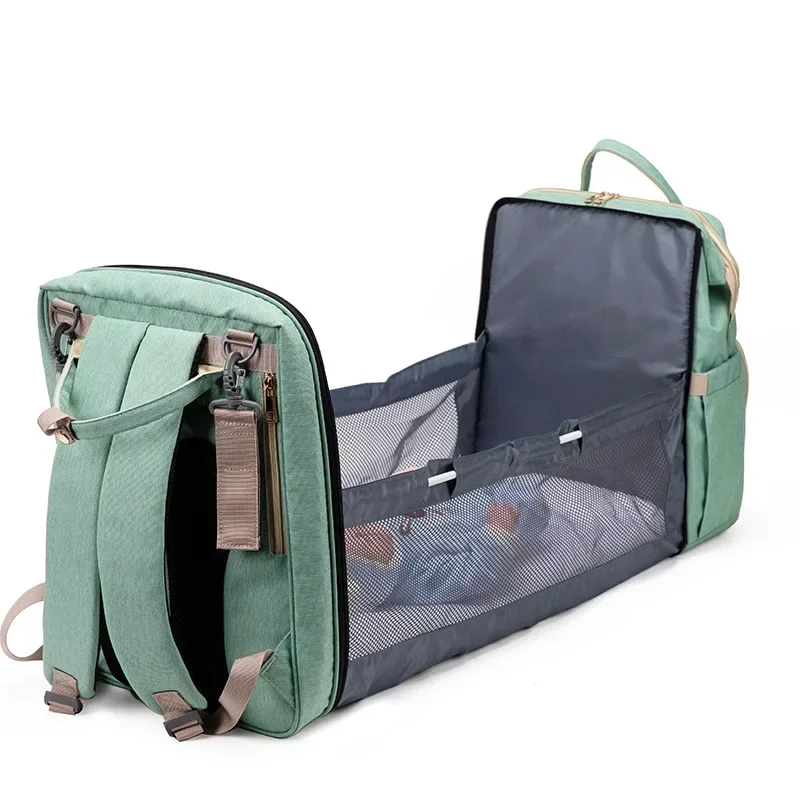 Bolsa de pañales plegable EG98 con cama de bebé, mochila multifunción impermeable para maternidad, mochila para bebé lista para viajar, porta pañales portátil - imagen 3