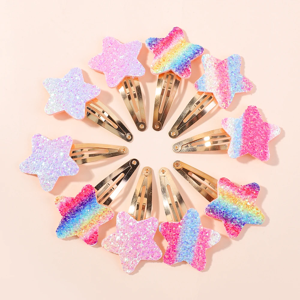 16 unids/set brillo Arco Iris corazón estrella BB pinzas para el cabello hechas a mano para niñas horquillas hechas a mano pasadores lindos accesorios para el cabello - imagen 4