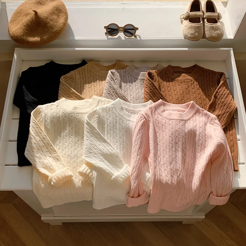 Suéter suelto de punto para niños, camisa Base de manga larga torcida, nuevo estilo de otoño, ropa interior de moda, Top con cuello tipo Polo para invierno
